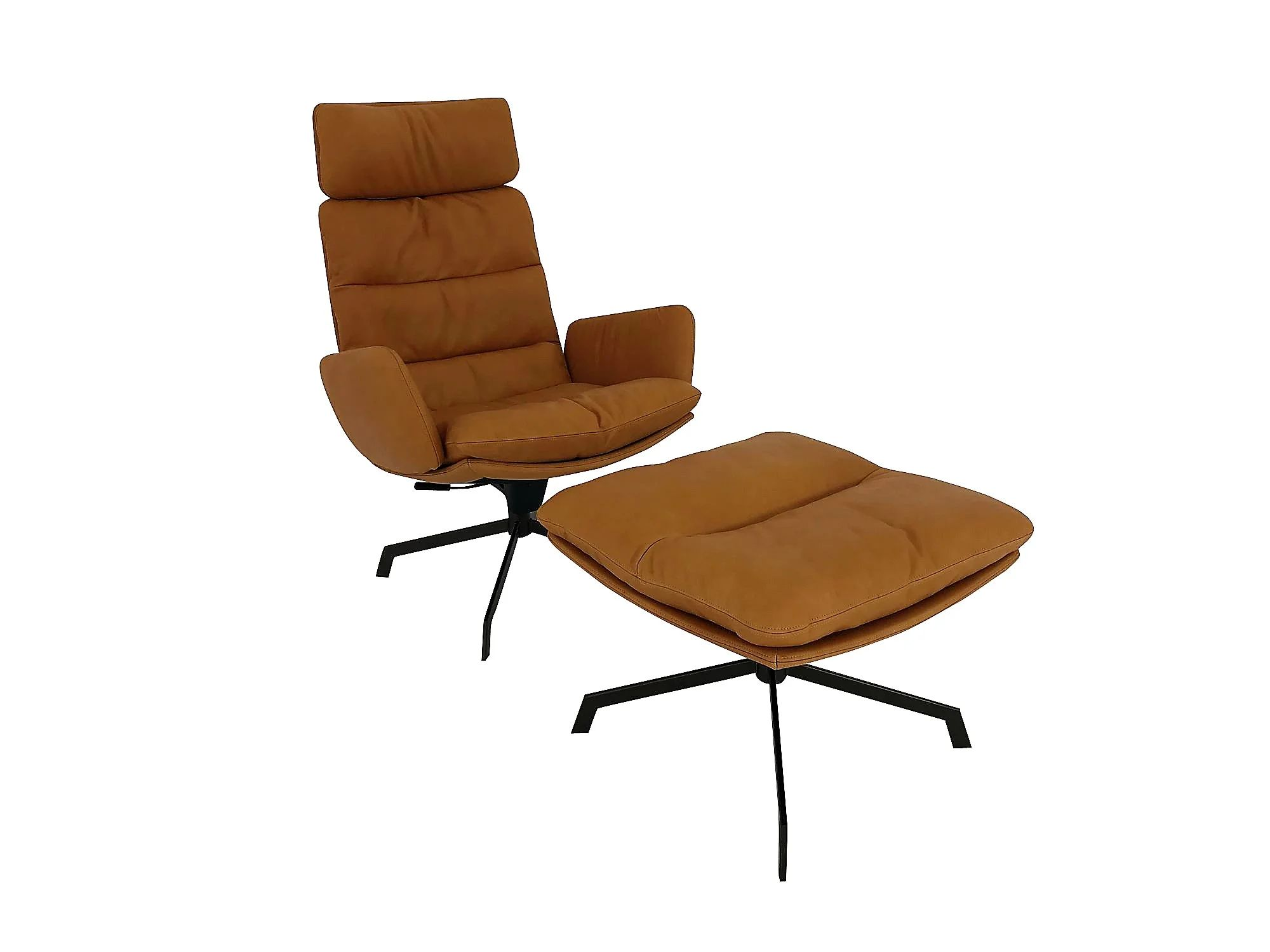 KFF ARVA LOUNGE Sessel mit Wippfunktion und passenden Hocker im edlen SILK Leder