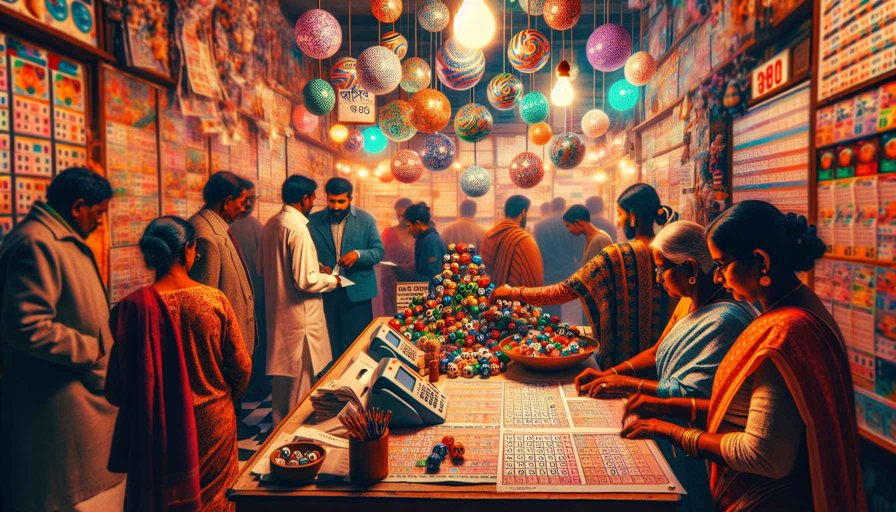 Illustration of West Bengal State Lottery tickets and colorful lottery balls