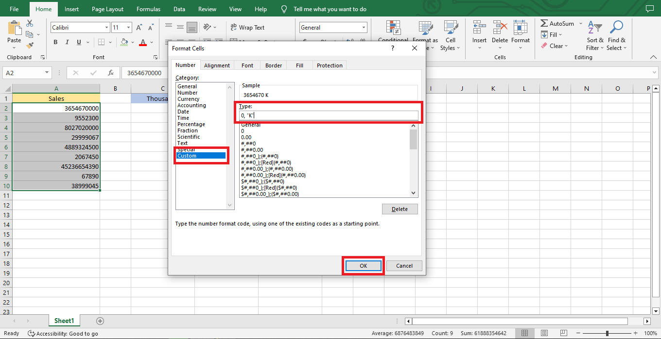 To format numbers, use the Formula Cells dialog box and choose custom format.