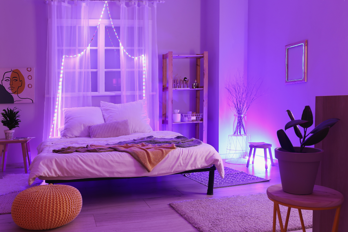 Ambient and task lighting in a modern bedroom