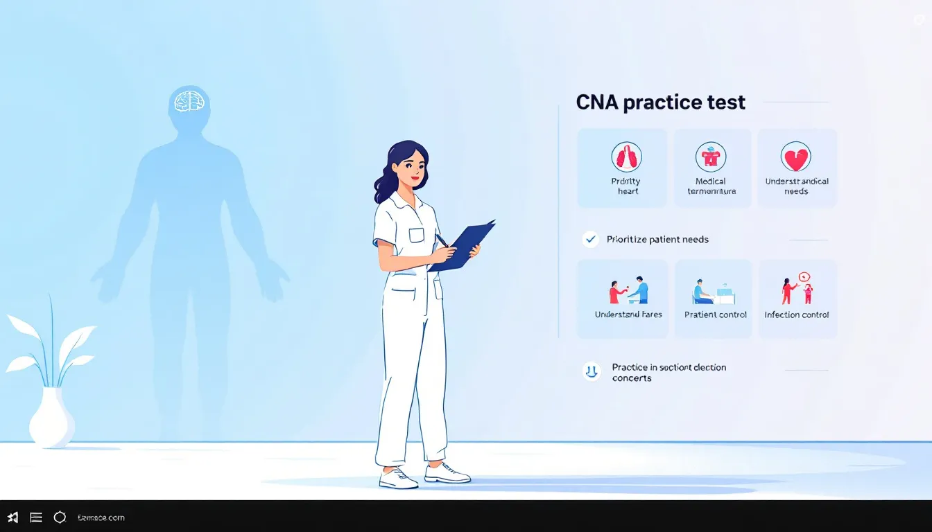 An illustration of a CNA practice test scenario.