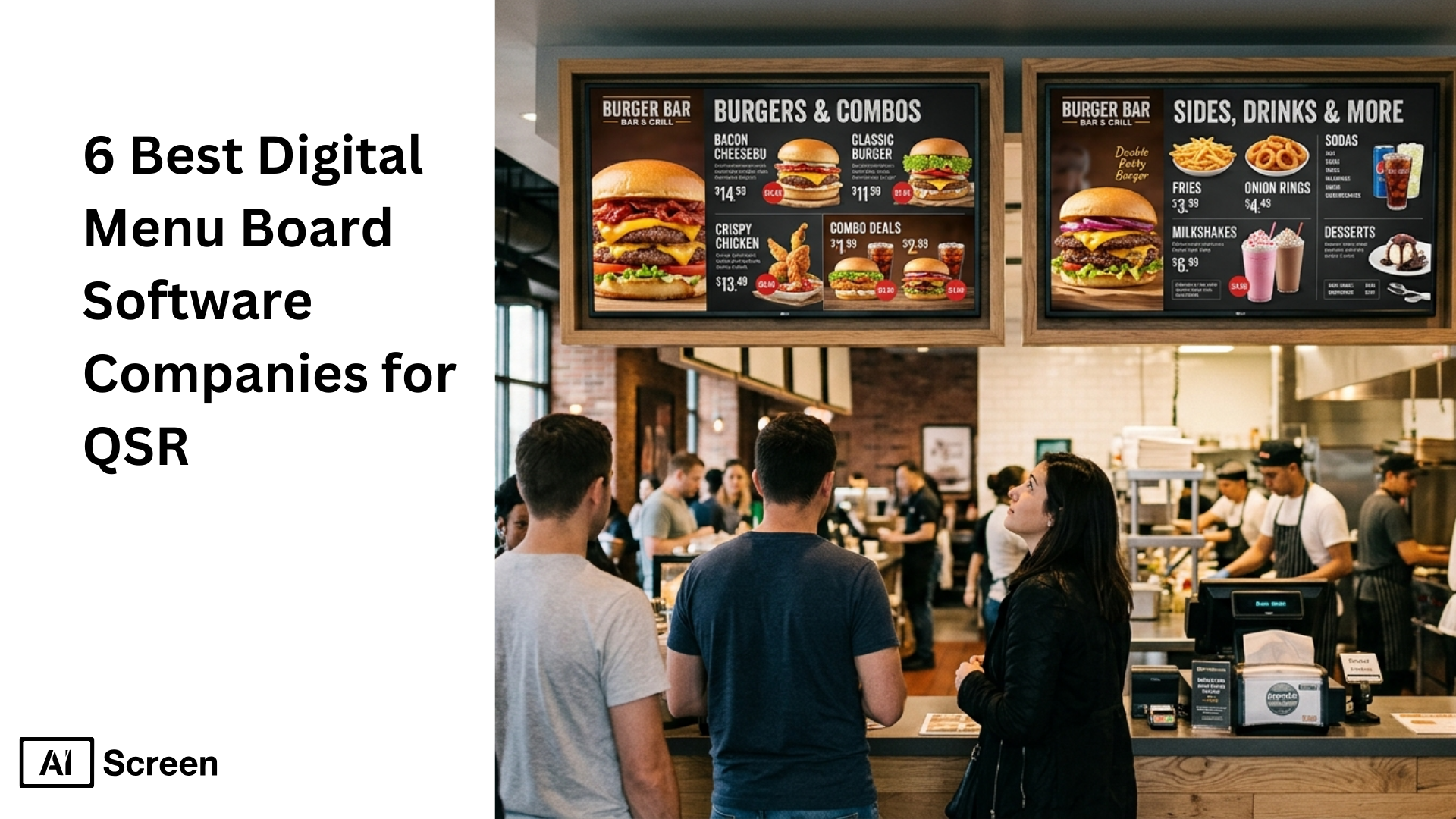 digital menu board software displayed on restaurant screens in a qsr