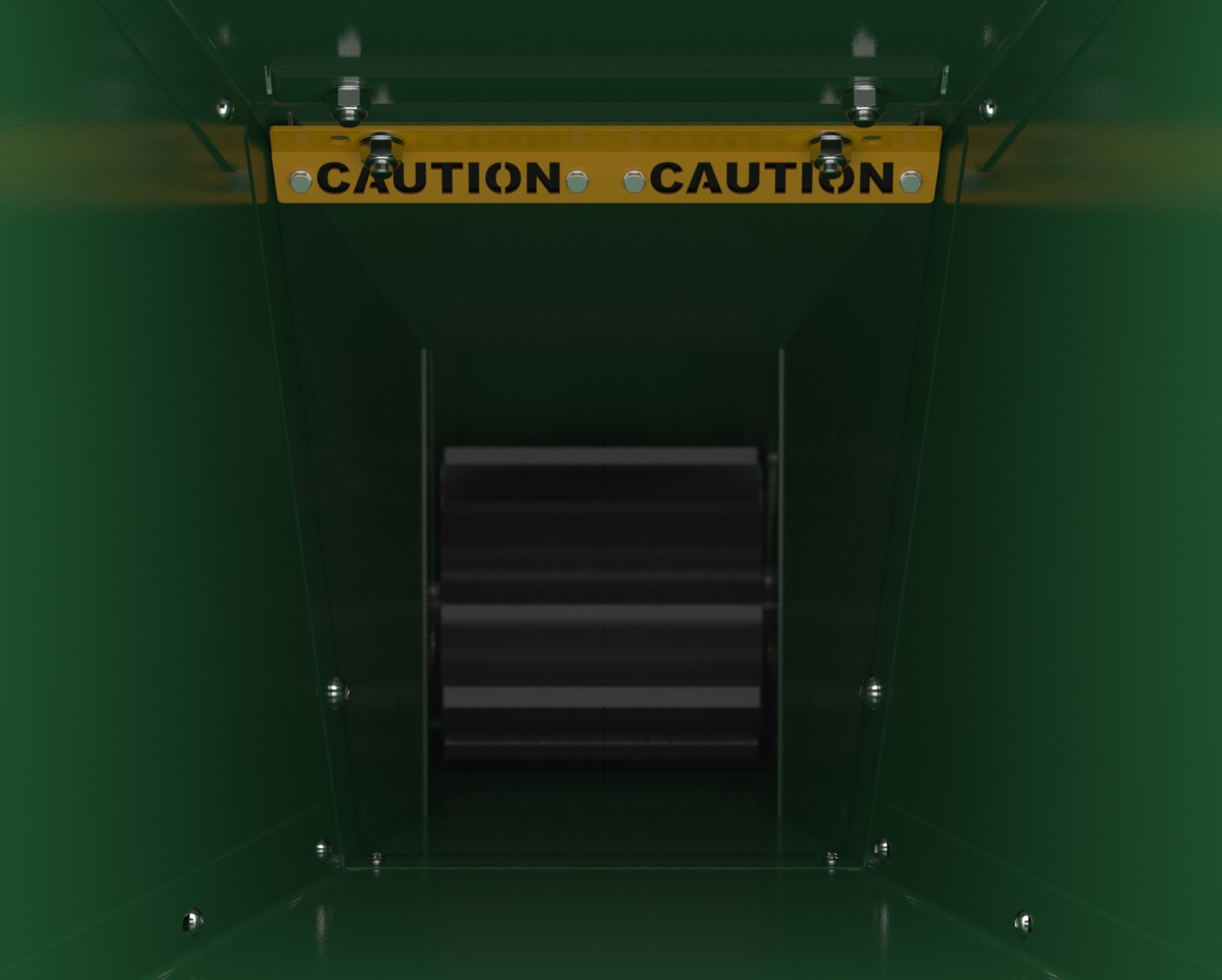 A closeup of the inside of a feed chute of a Woodland Mills wood chipper.