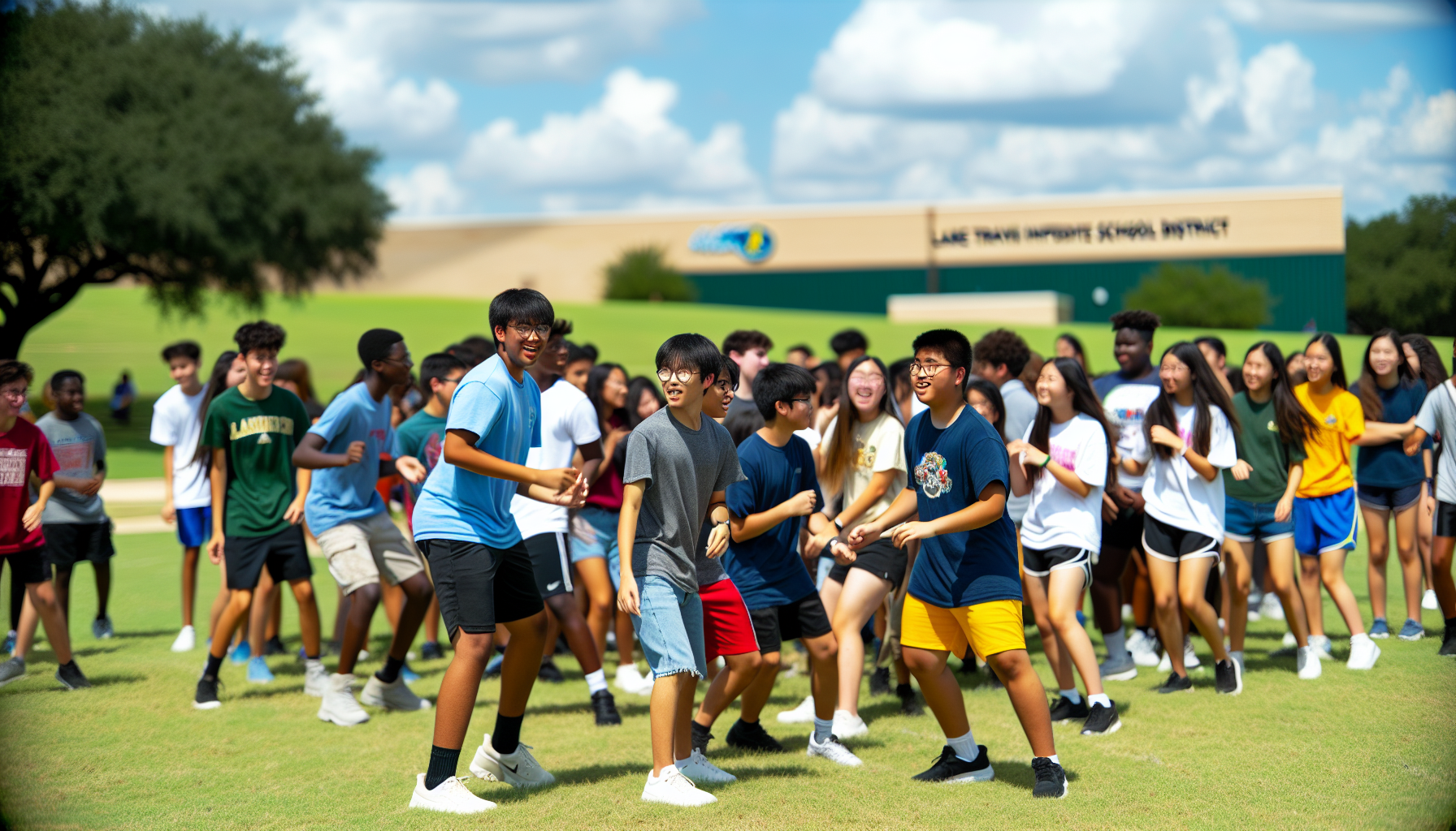 Diverse group of students participating in a school activity at Lake Travis ISD