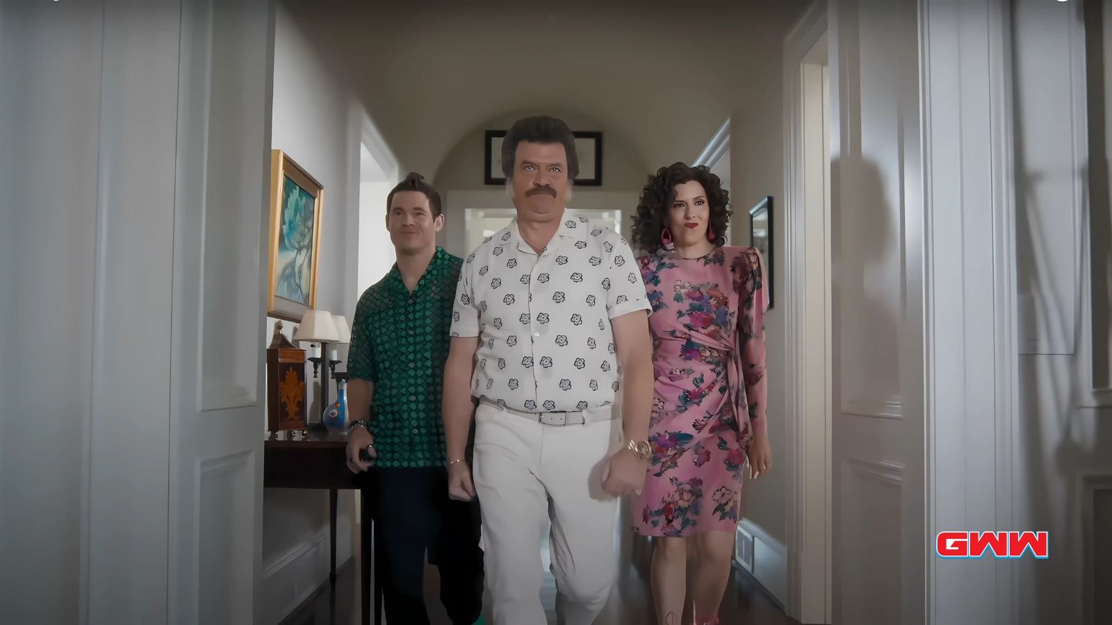 Edi Patterson as Judy Gemstone, Danny McBride as Jesse Gemstone, and Adam Devine as Kelvin Gemstone
