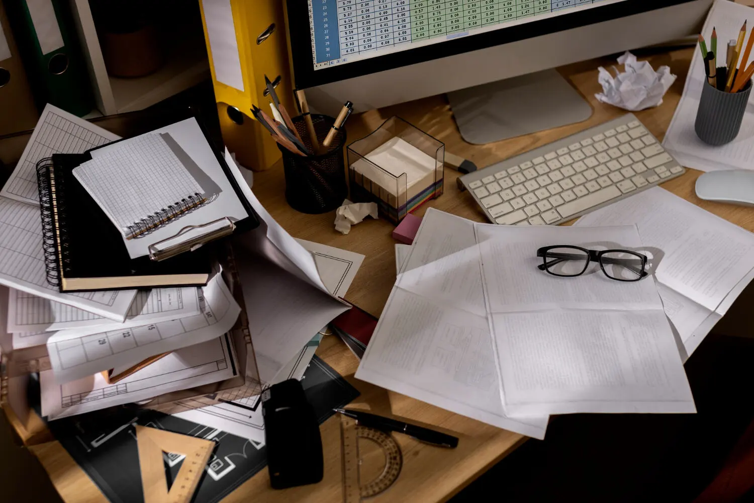 Cluttered and dirty office desk