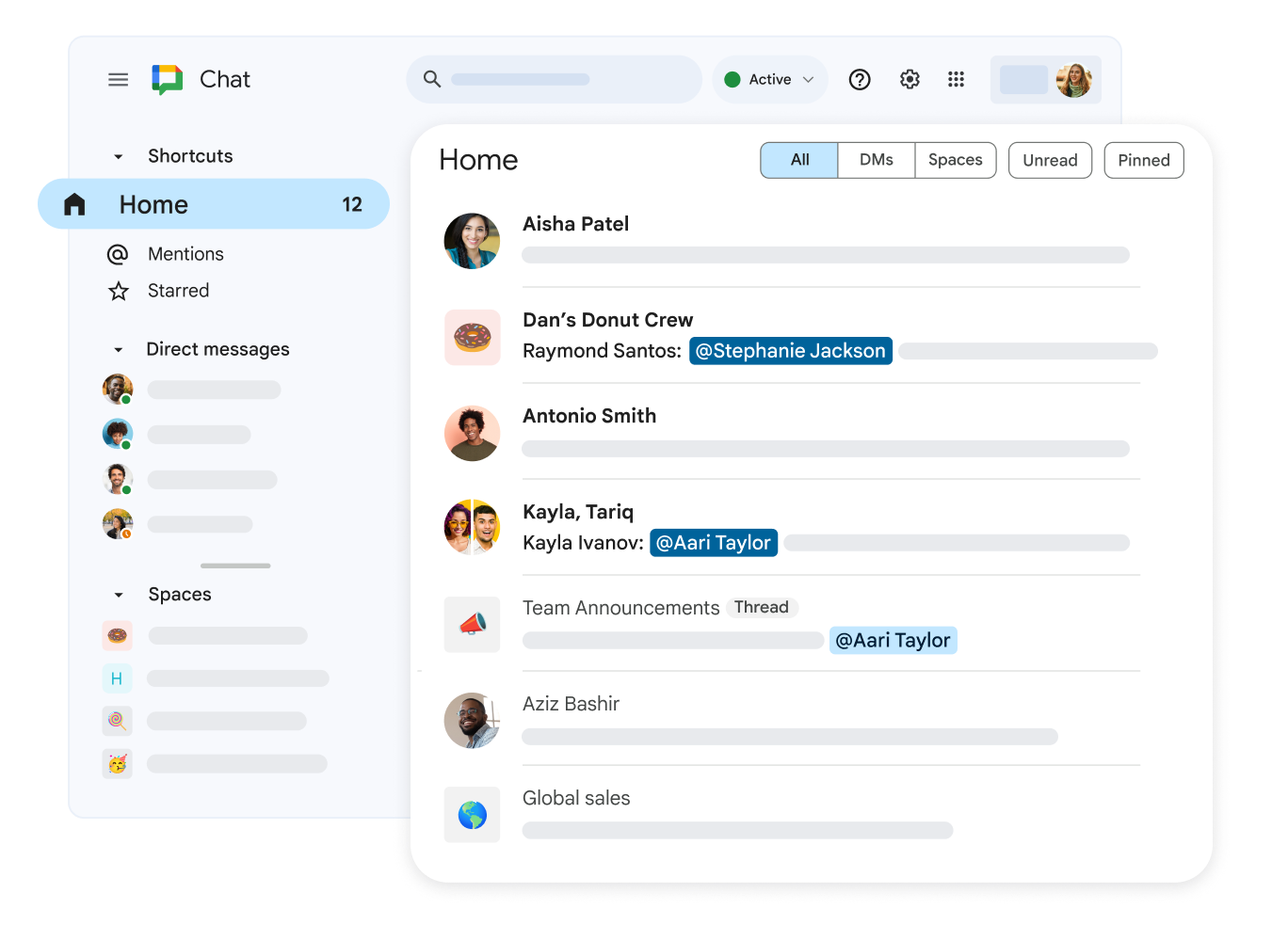 A screenshot of Google Chat, an example of an alternative to Slack.