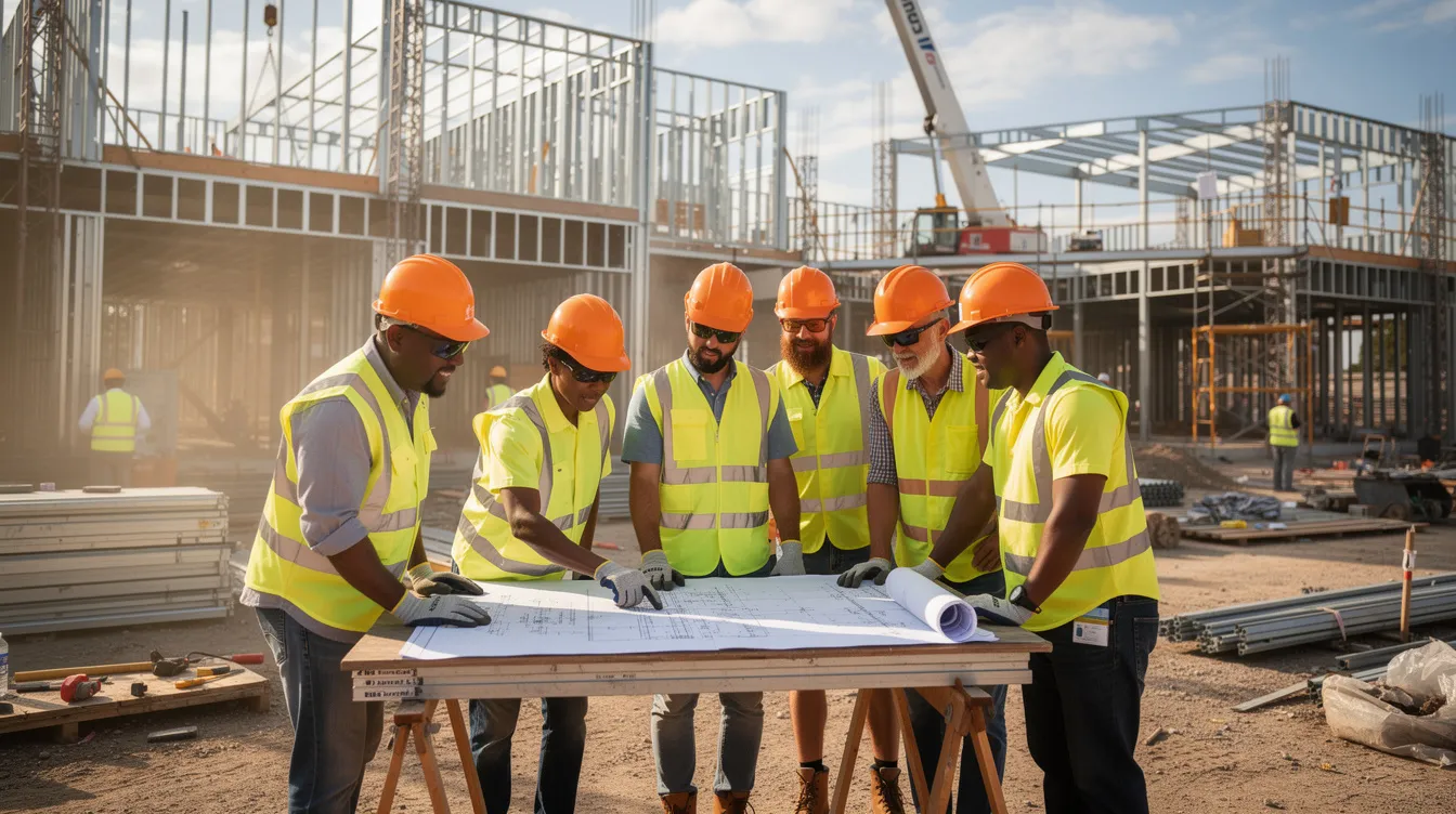 Construction workers on a commercial jobsite.
