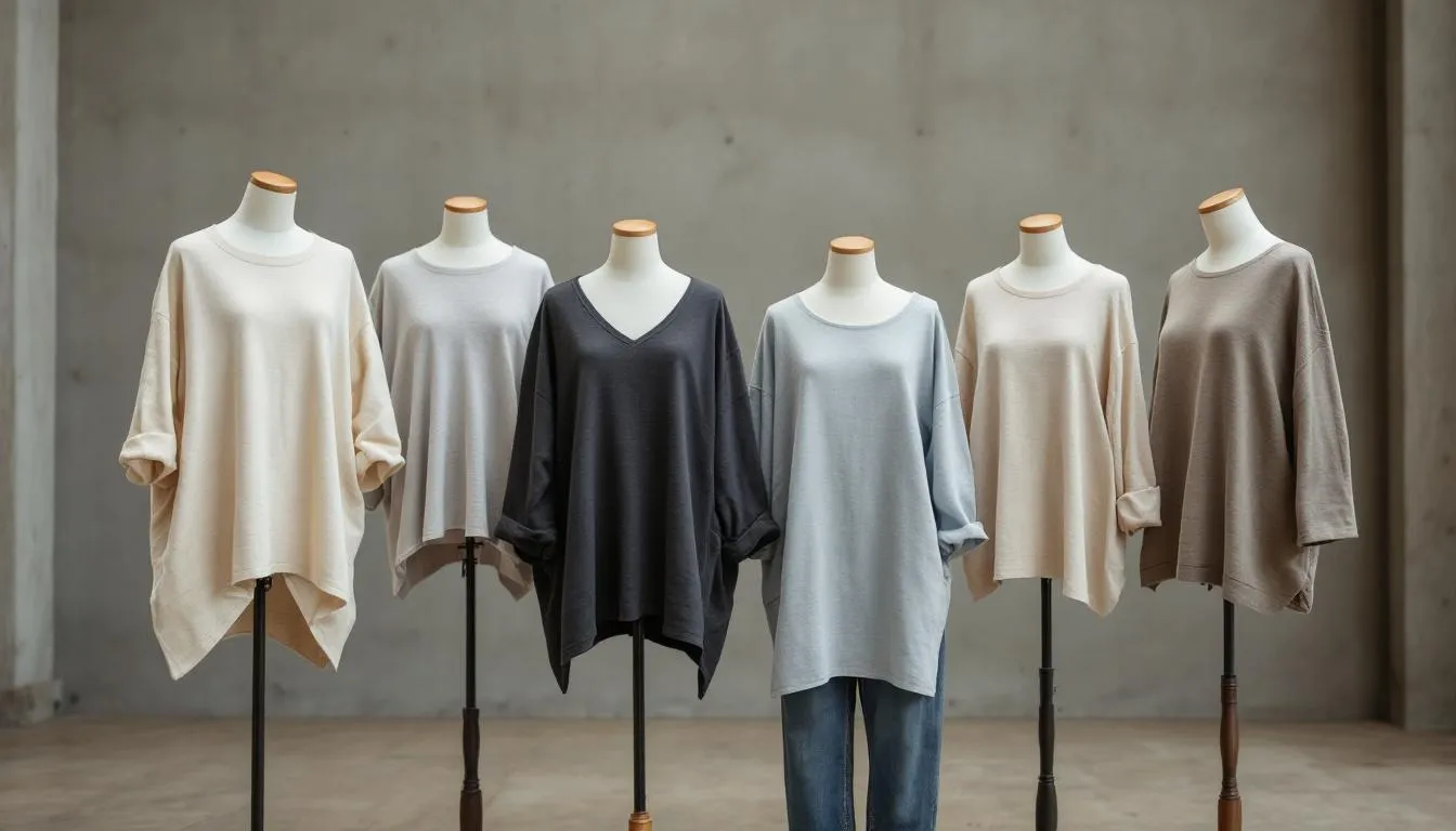 Various tunic styles displayed on mannequins, showcasing versatility.