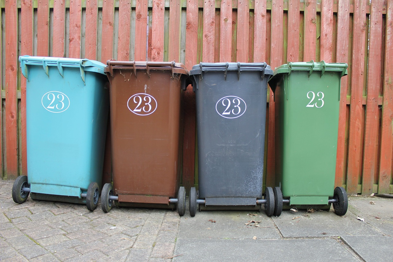 A picture of recycling bins