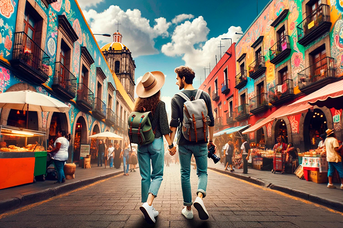 A couple is exploring the mexican town
