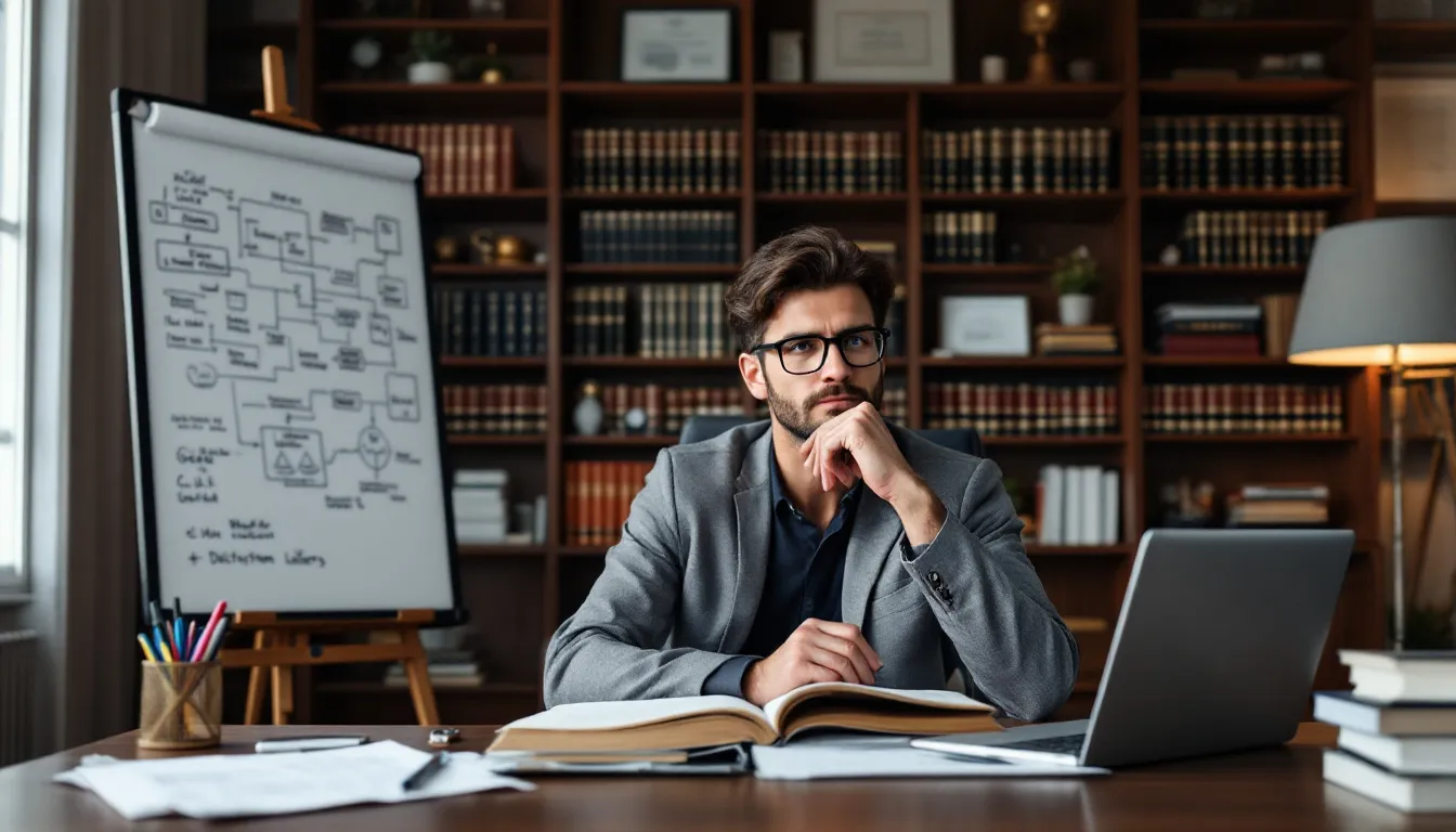 An individual contemplating their legal needs while searching for the right lawyer.
