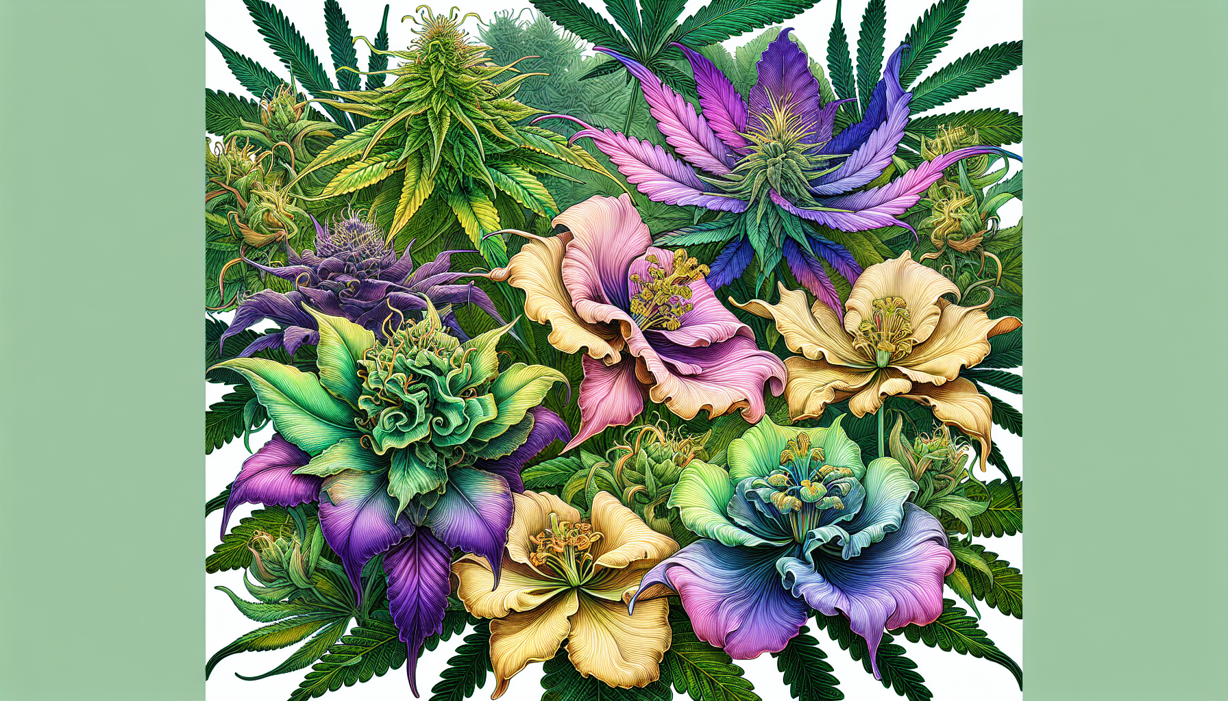 An illustration of CB9 flowers showing the properties of the cannabis plant.