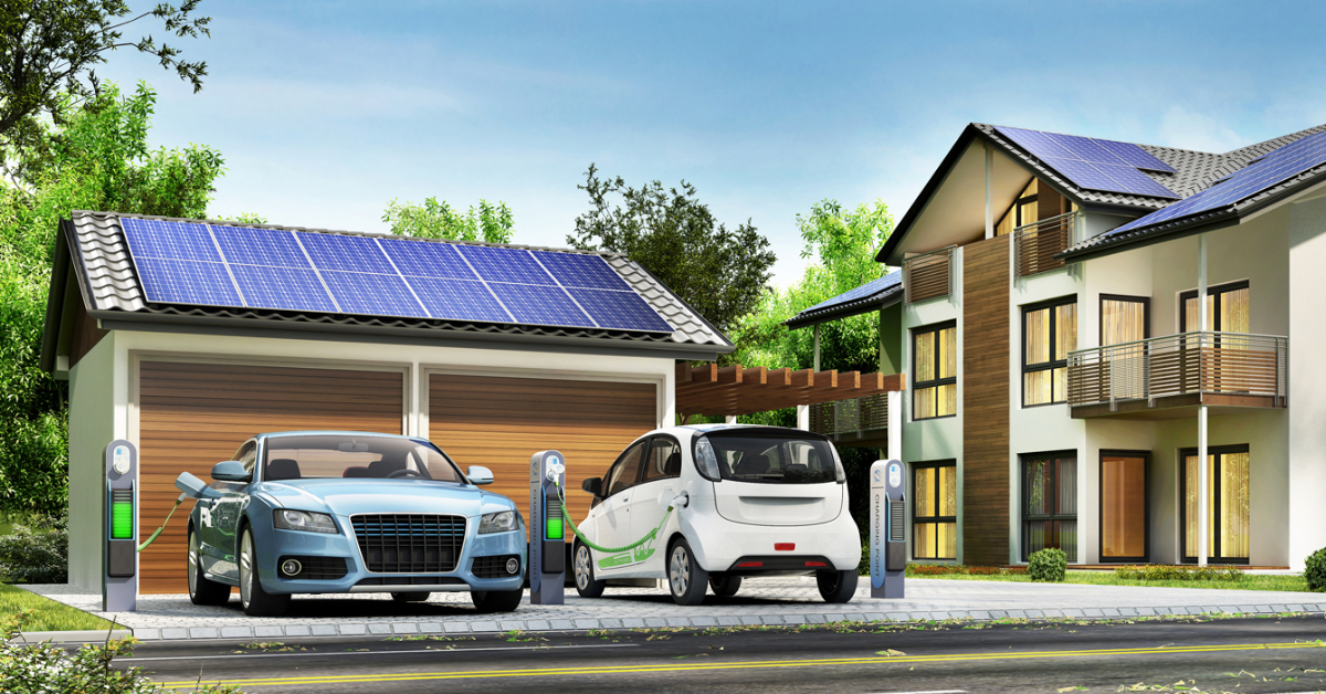 Solar panels charging electric cars