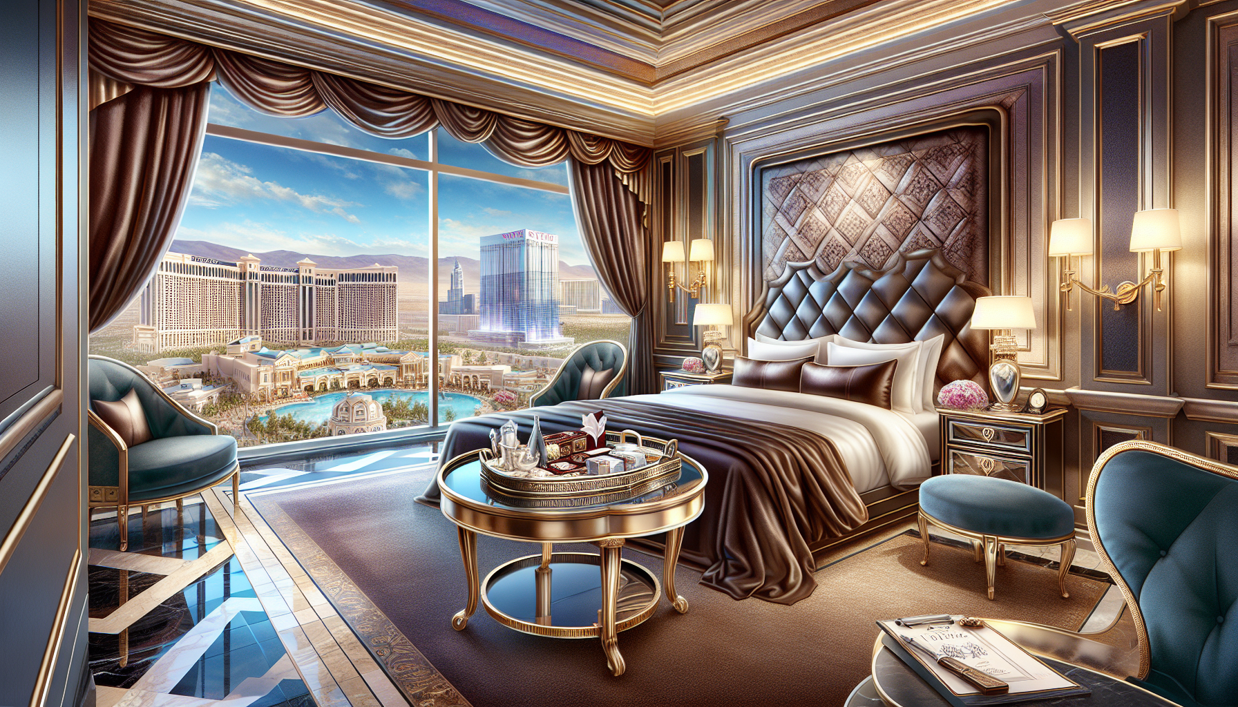 Creative illustration of a luxurious hotel suite with VIP amenities