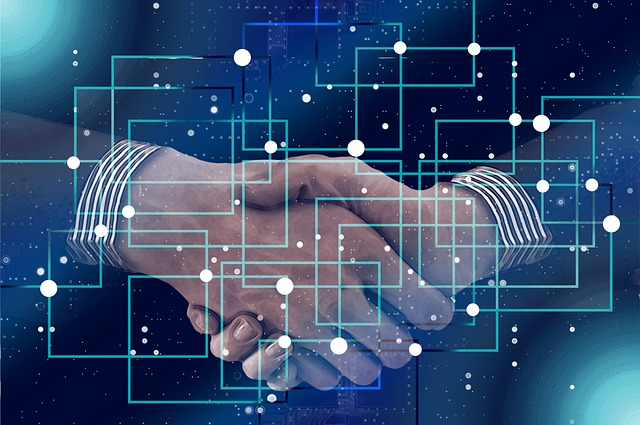 blockchain, people, shaking hands