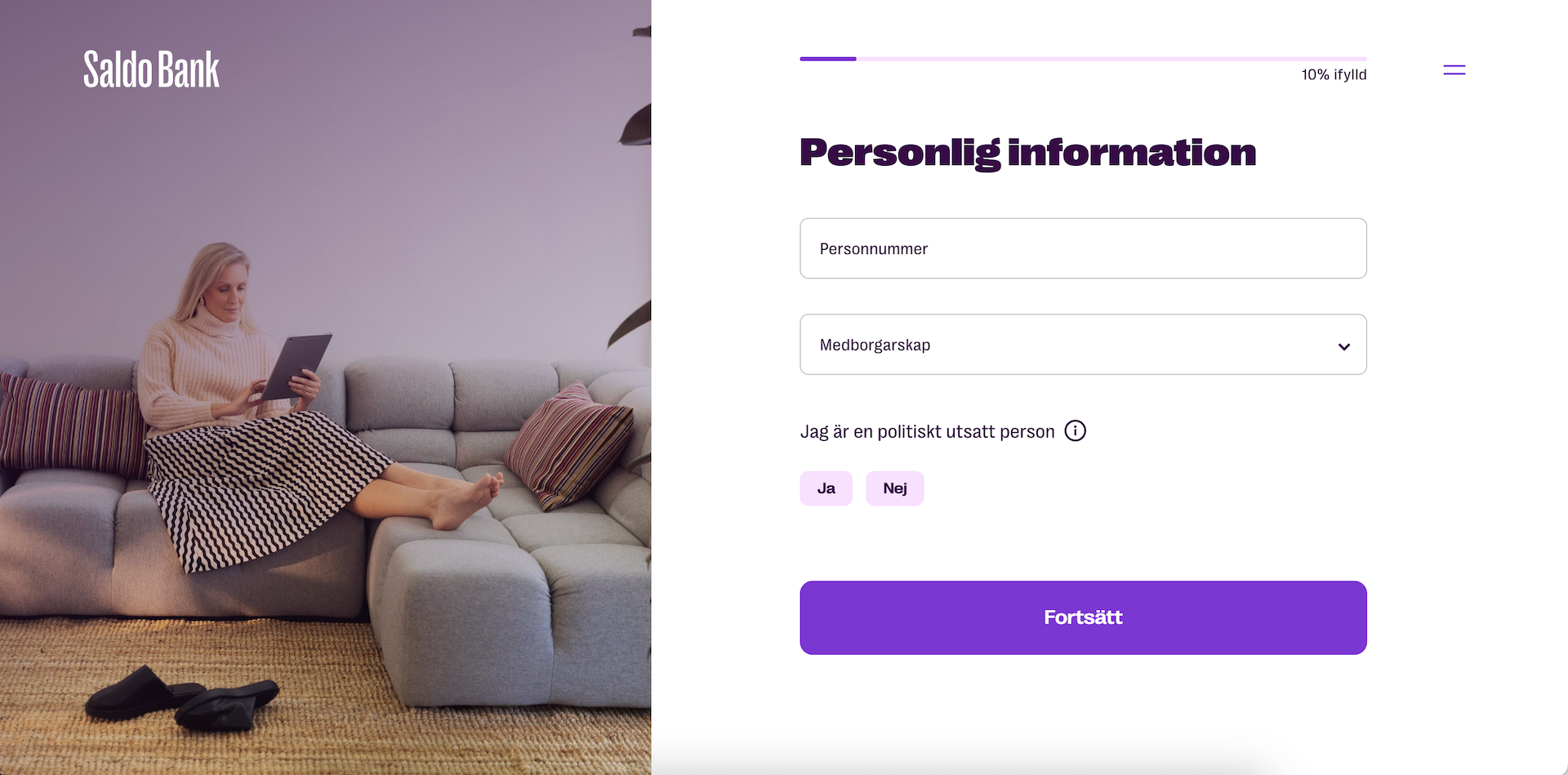 Saldo Bank öppna fastränta konto fyll i personlig information