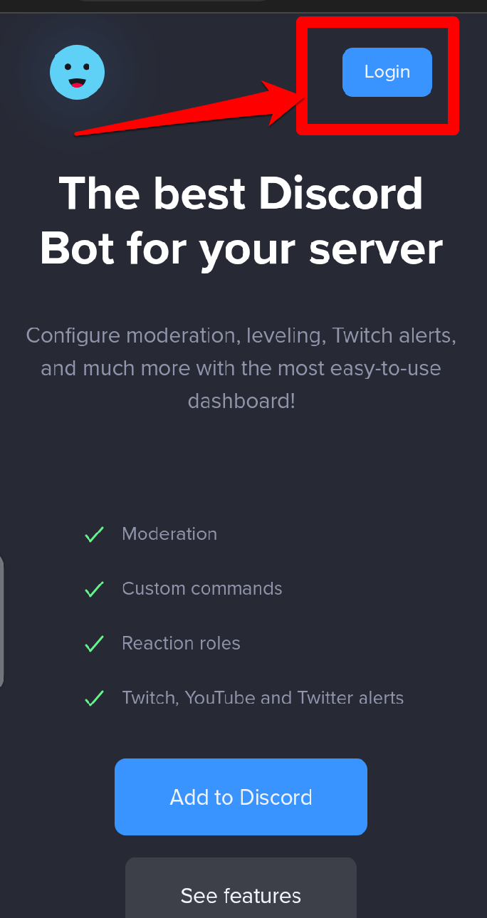 Picture showing the Mee6 bot home page