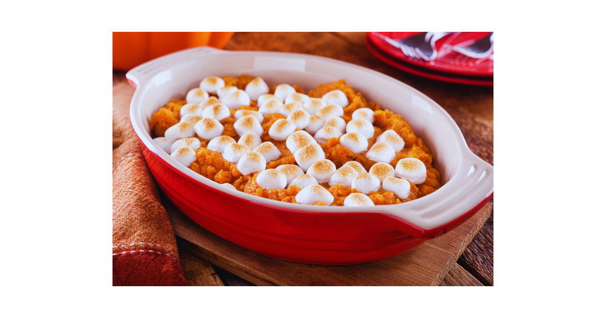 Sweet Potato Casserole with Marshmallows and Pecans 