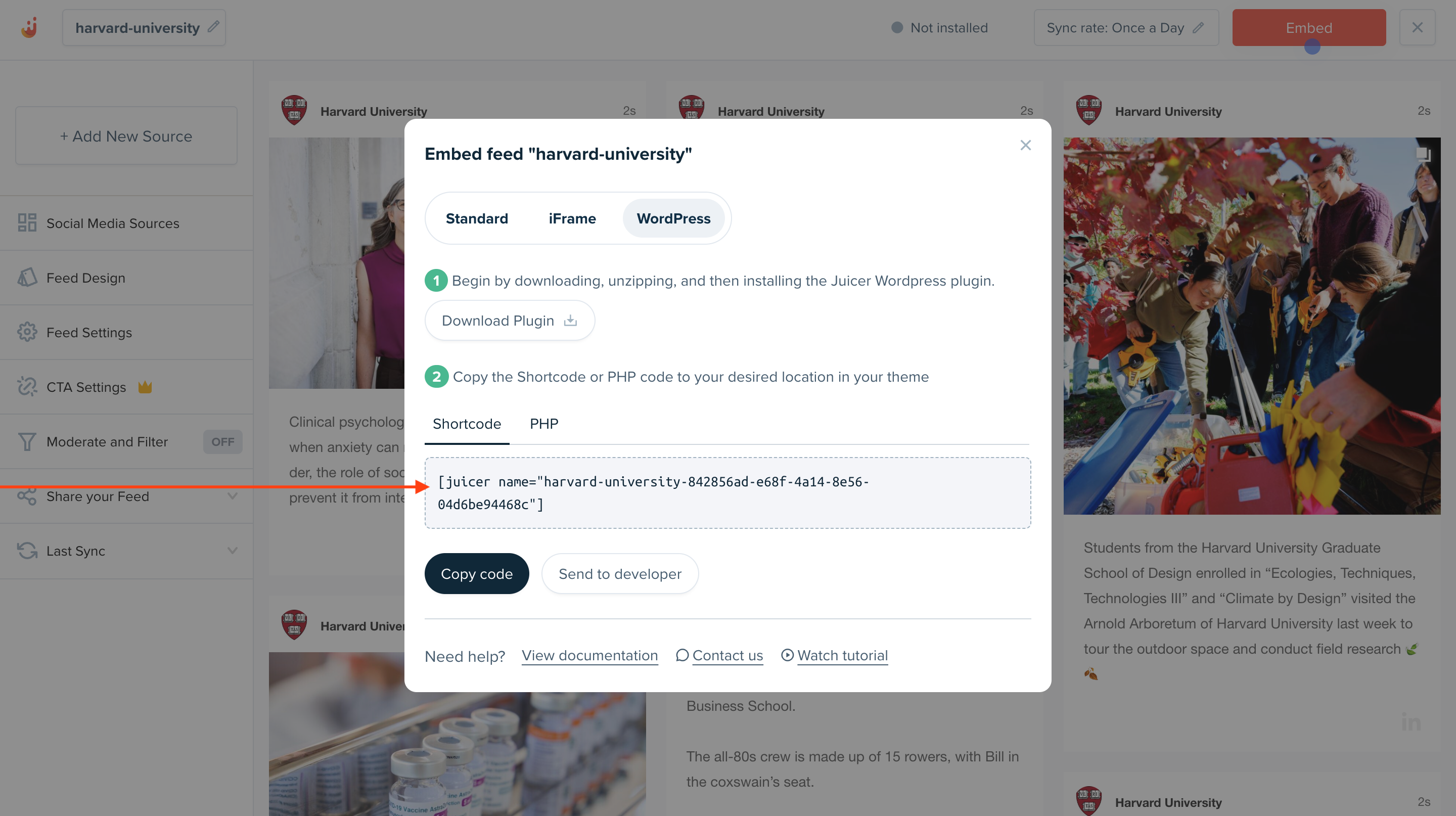 Shortcode for embedding LinkedIn feed on a WordPress website using Juicer.io