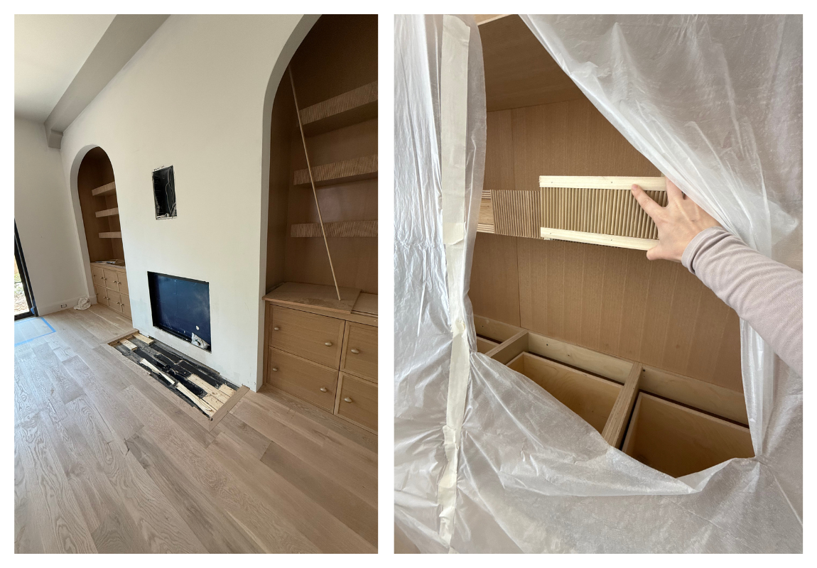 in-progress photos of custom millwork paneling during fabrication