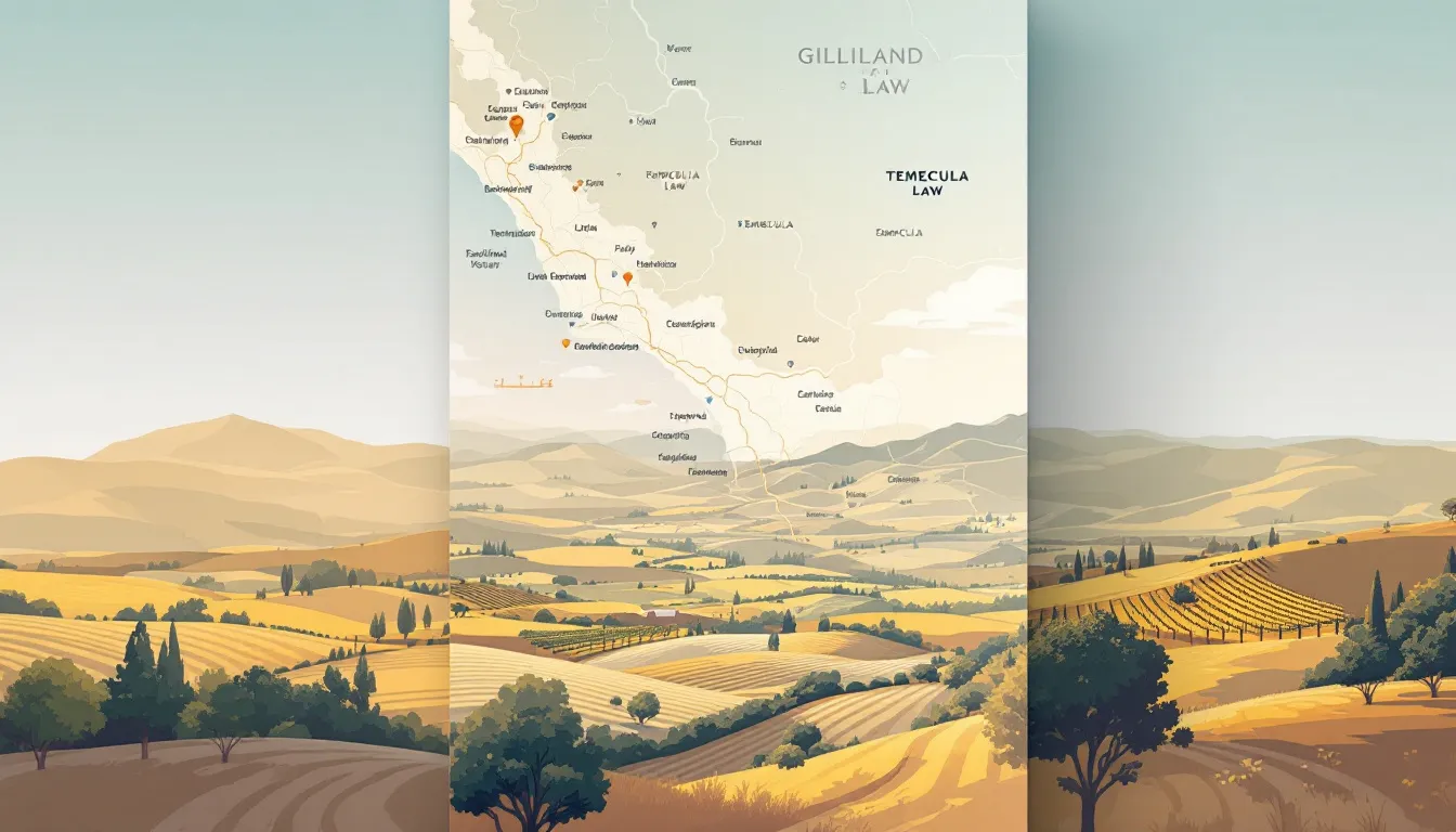 A map highlighting the areas served by Gilliland Law, including Temecula and surrounding regions.