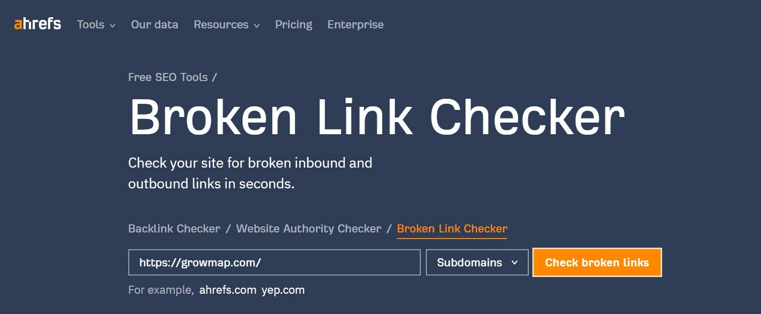 Screenshot of Ahrefs Broken Link Checker