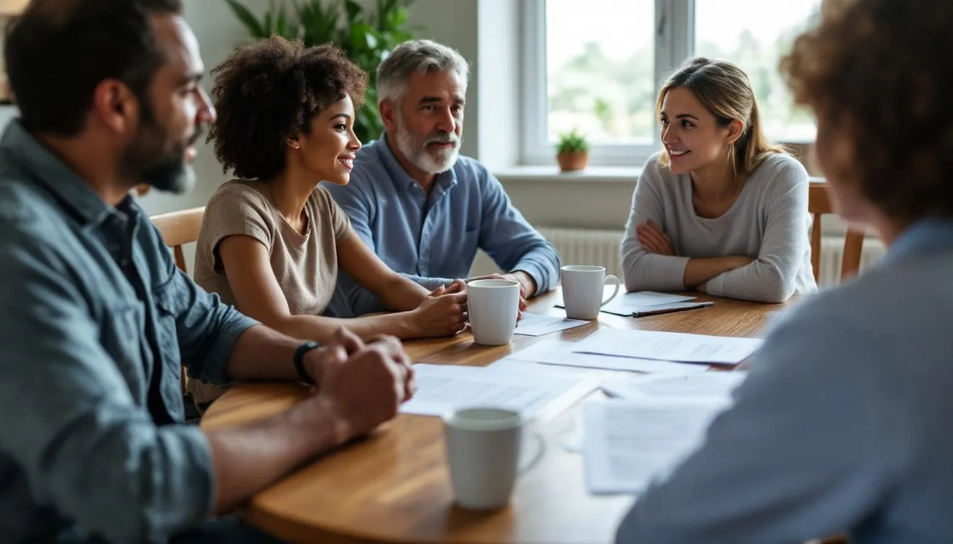 A family gathered around a table discussing healthcare wishes.