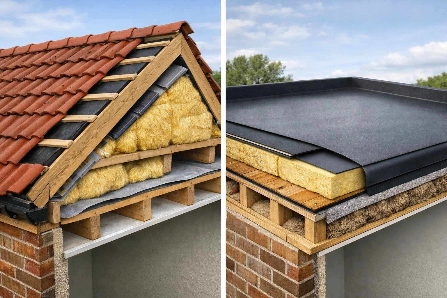 Roof insulation and energy efficiency beneath pitched and flat roofs