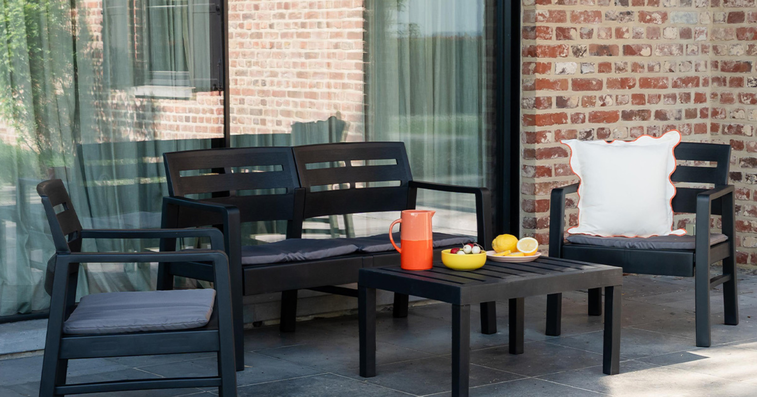 Salon bas de jardin en résine 4 places anthracite JAVA WILSA GARDEN