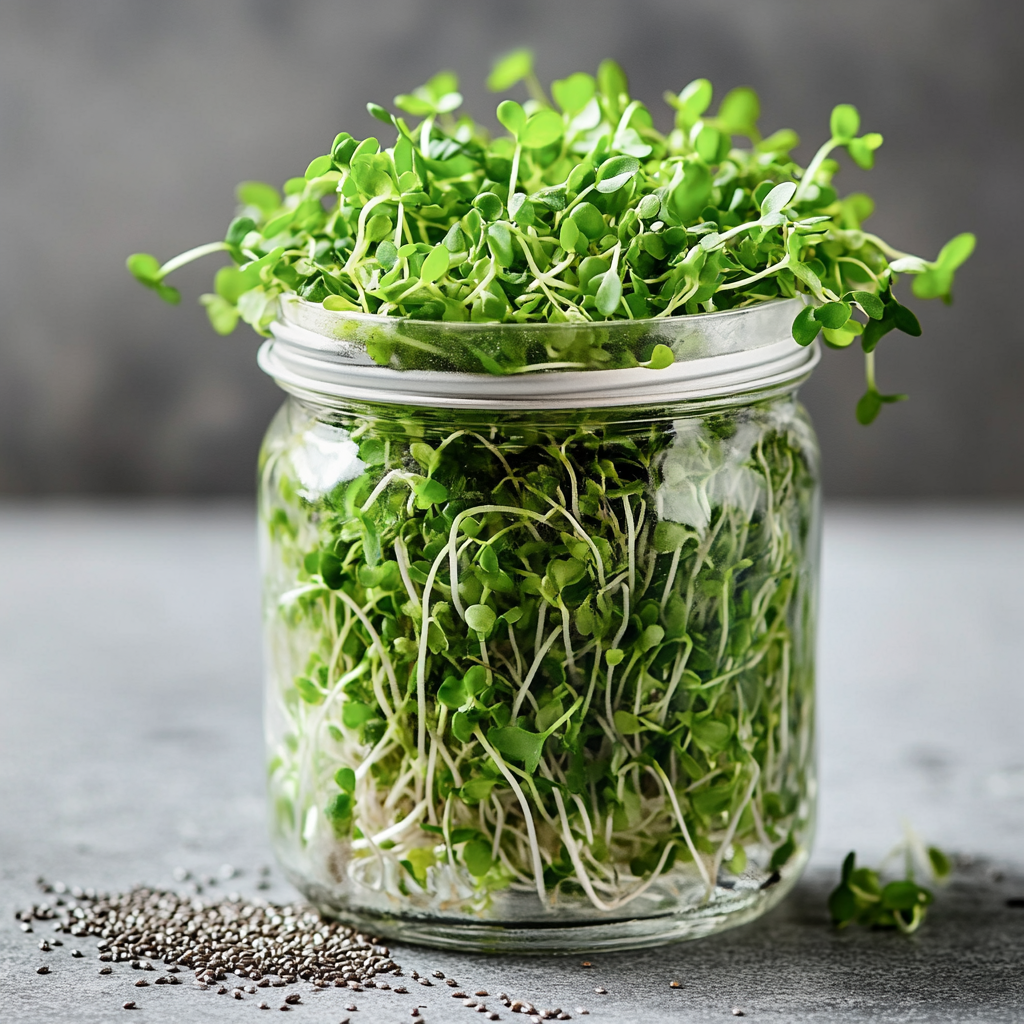 chia microgreens in the jar