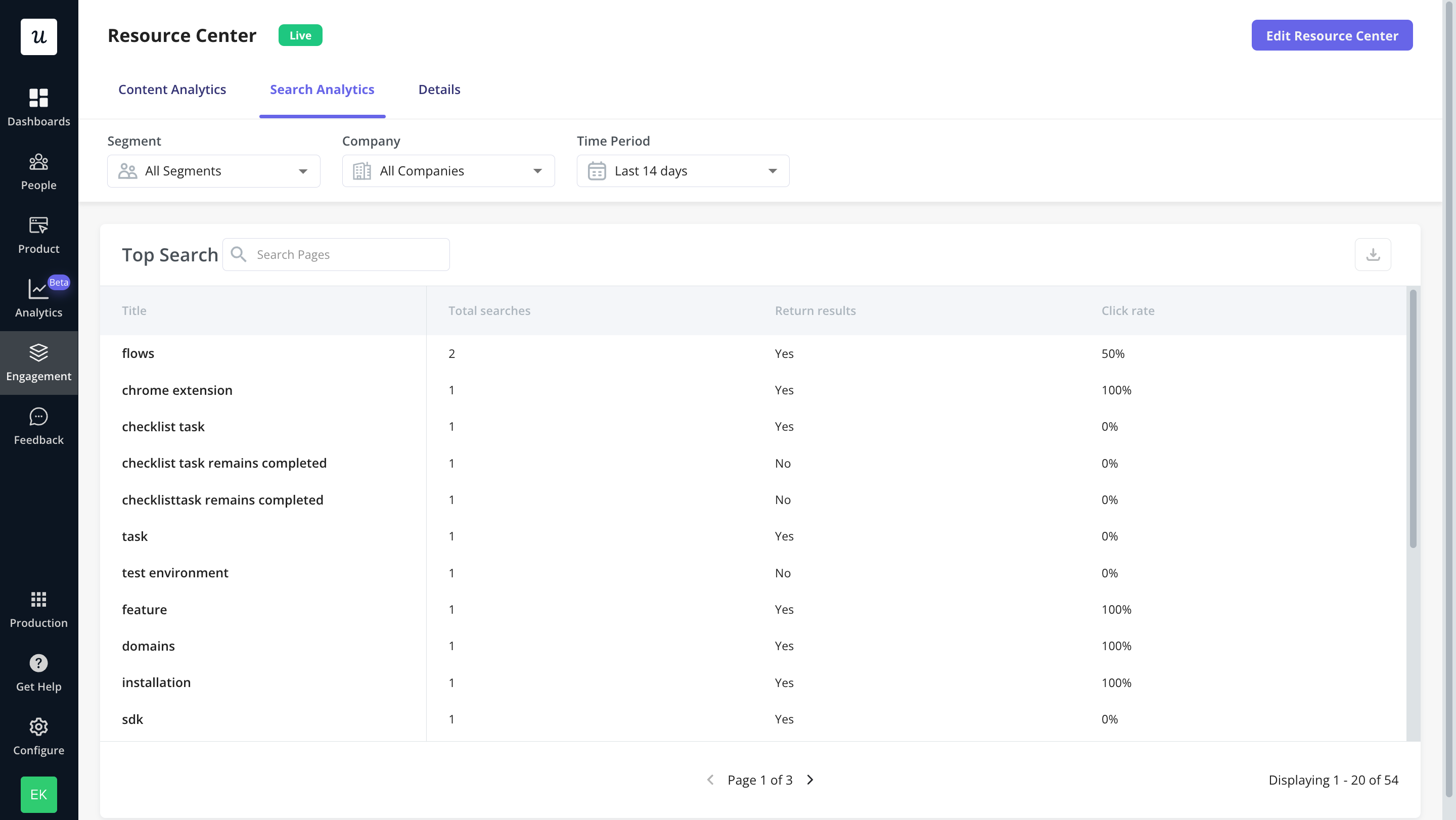Search analytics in Userpilot