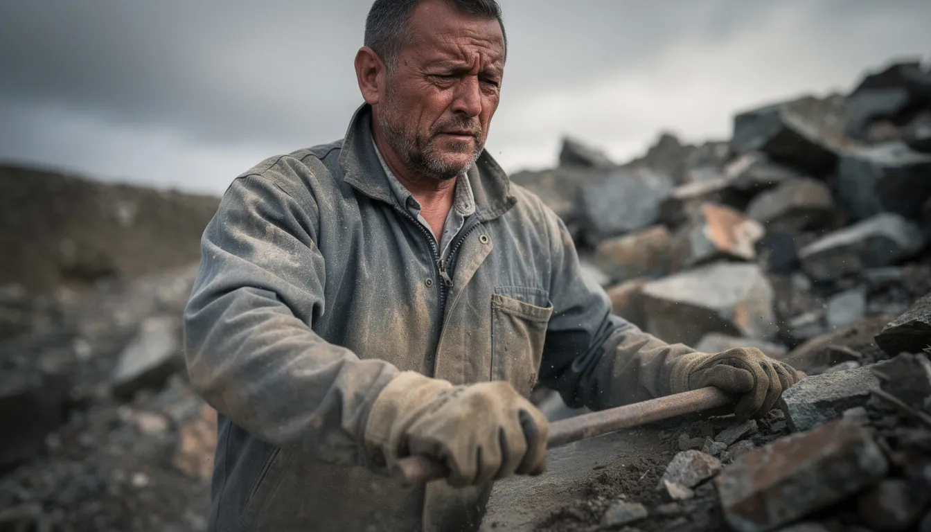 The image depicts a man with a weathered face, showcasing signs of aging and exposure to rugged outdoor conditions. His skin appears dry and irritated, likely needing deep hydration and nourishment from natural ingredients like grass-fed beef tallow or essential oils to help soothe irritation and restore a healthy glow.