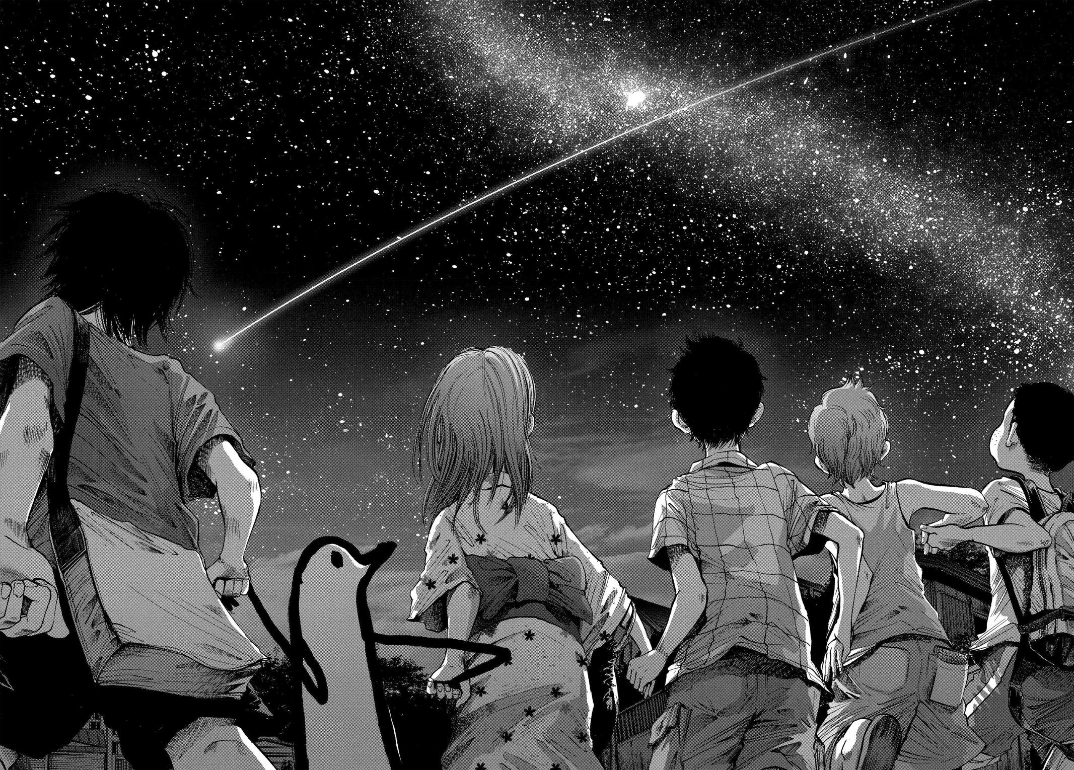Punpun and her friends gazing at the stars in the sky, the stars that represent endless opportunities from OYASUMI PUNPUN