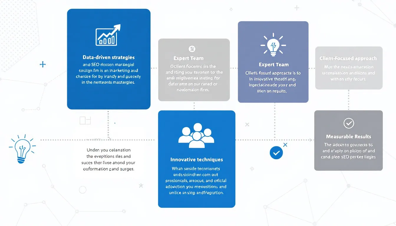 An image depicting the key elements of an exceptional SEO and internet marketing firm, showcasing a diverse team of SEO experts collaborating on digital marketing strategies, including web design and local SEO services, aimed at enhancing online visibility and driving organic traffic for businesses. The scene emphasizes teamwork and innovation in achieving successful SEO campaigns and delivering outstanding results for clients.