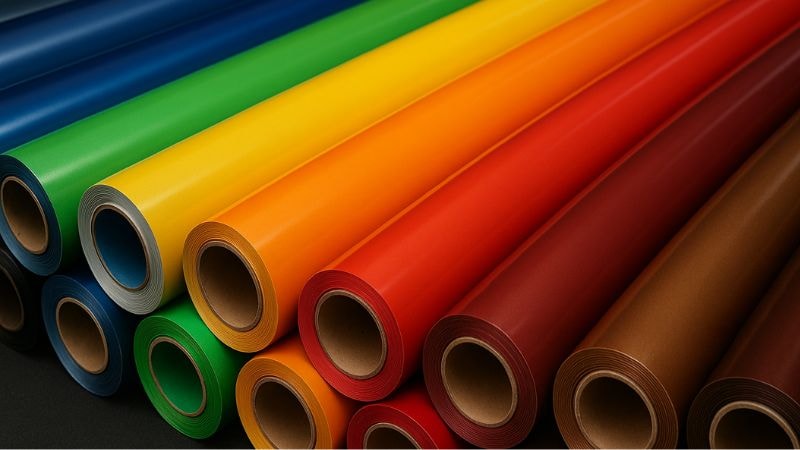 Different vinyl wrap rolls stacked