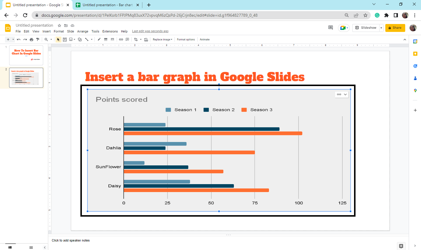 Once you select "update" button, your updated bar chart appears directly in Google Slides.