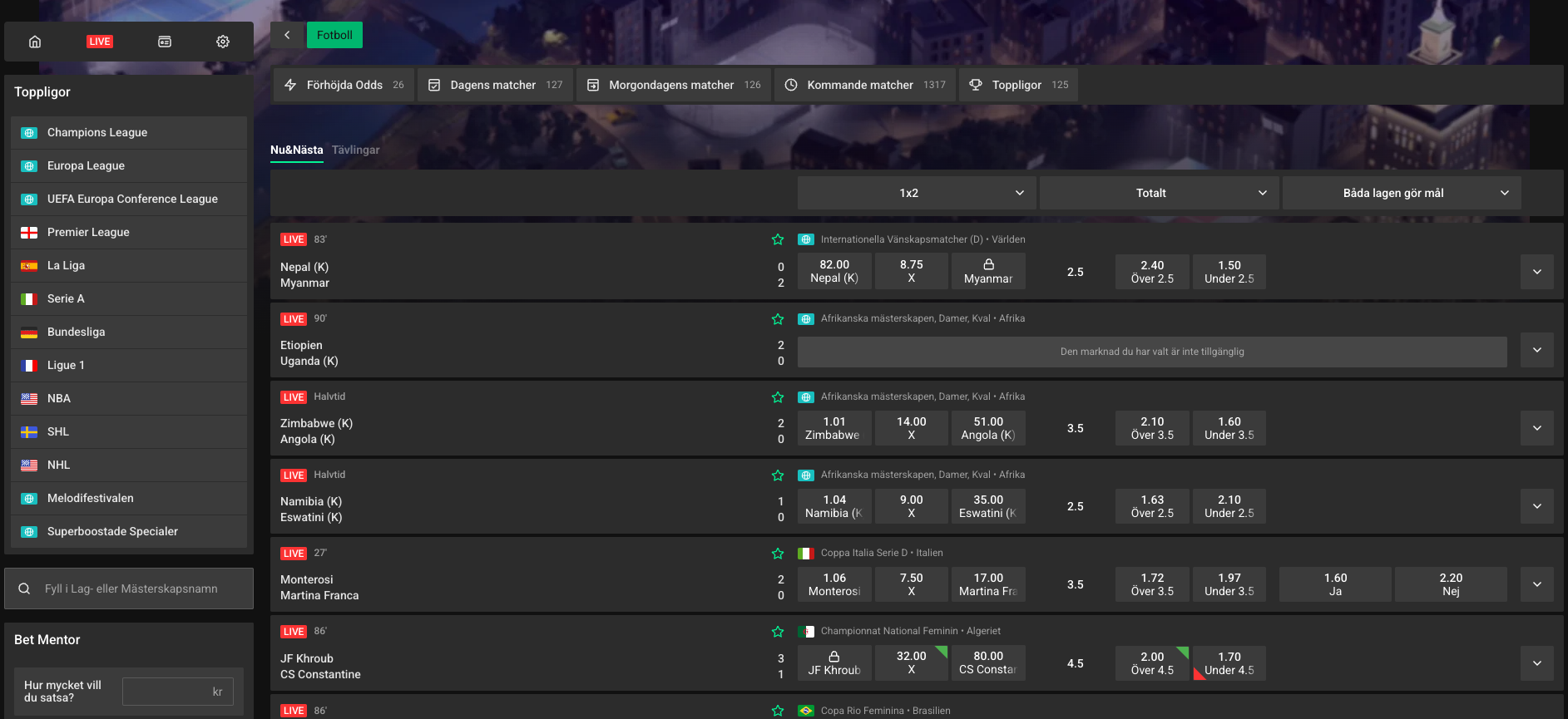 Betinia bonus fotbollsodds