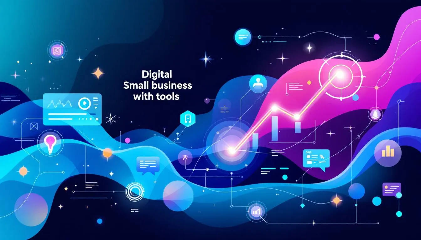 An illustration of small business digital marketing with AI tools.