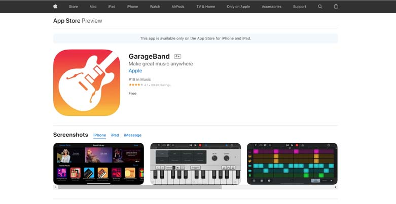 GarageBand Native Web App Beispiel