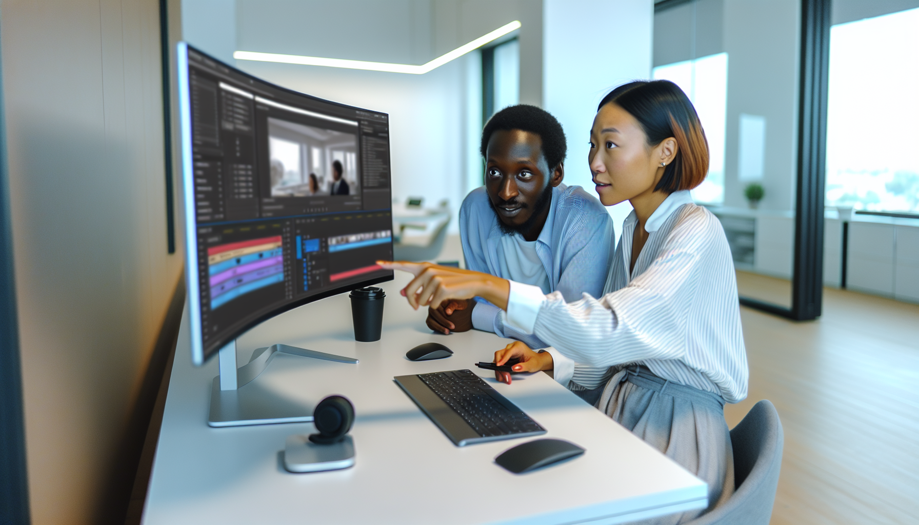 A modern photo of a person editing a video using AI tools