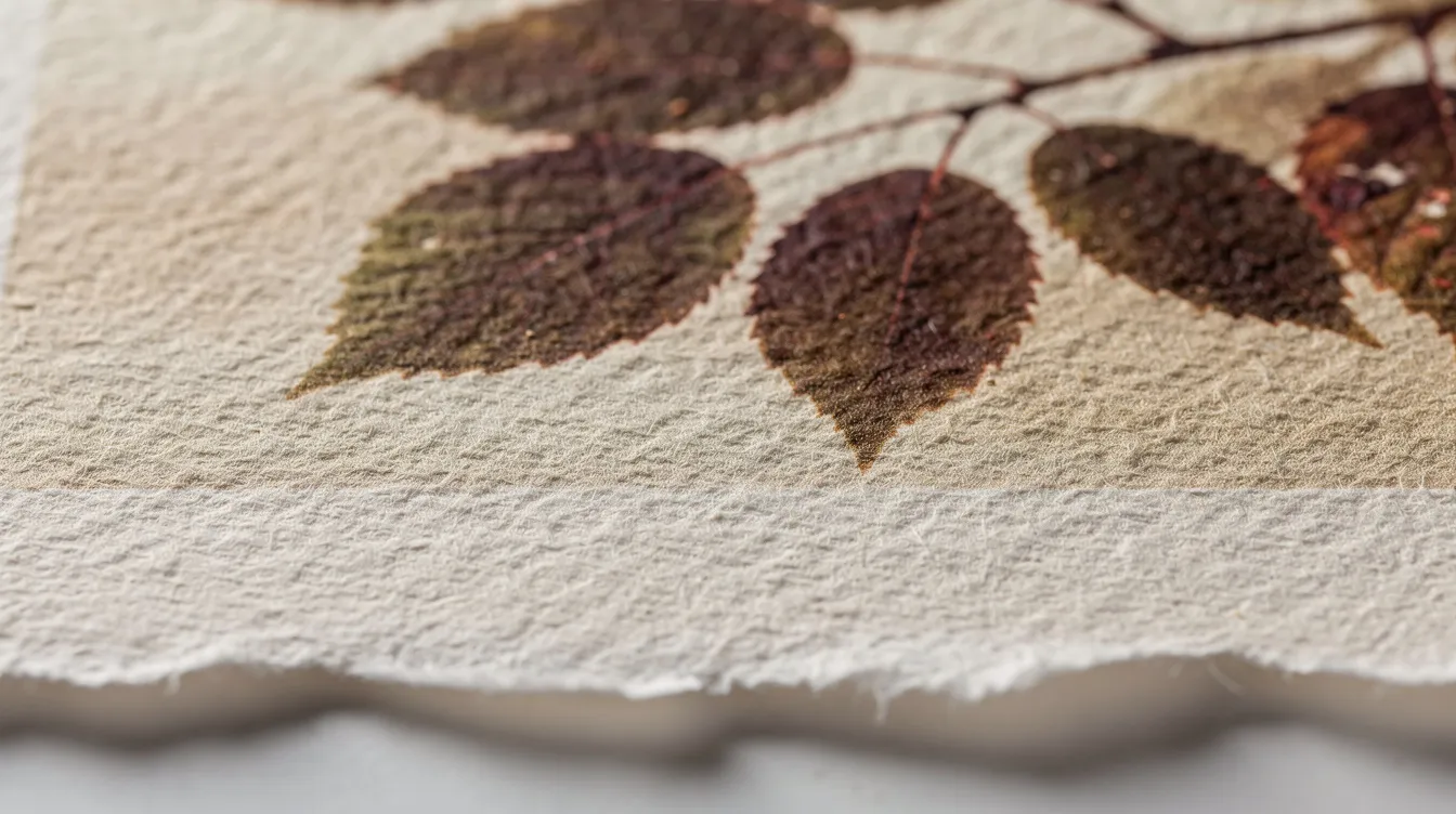 A close-up view of textured cotton rag fine art paper showcases a nature print, highlighting the visible paper grain and rich tones that enhance the overall quality of the image. This high-quality photo print exemplifies exceptional craftsmanship, making it ideal for art enthusiasts and professional photographers alike.