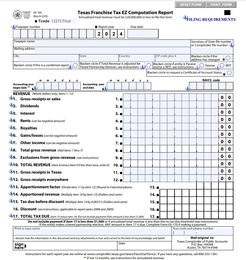 Texas EZ Computation Report Form PDF