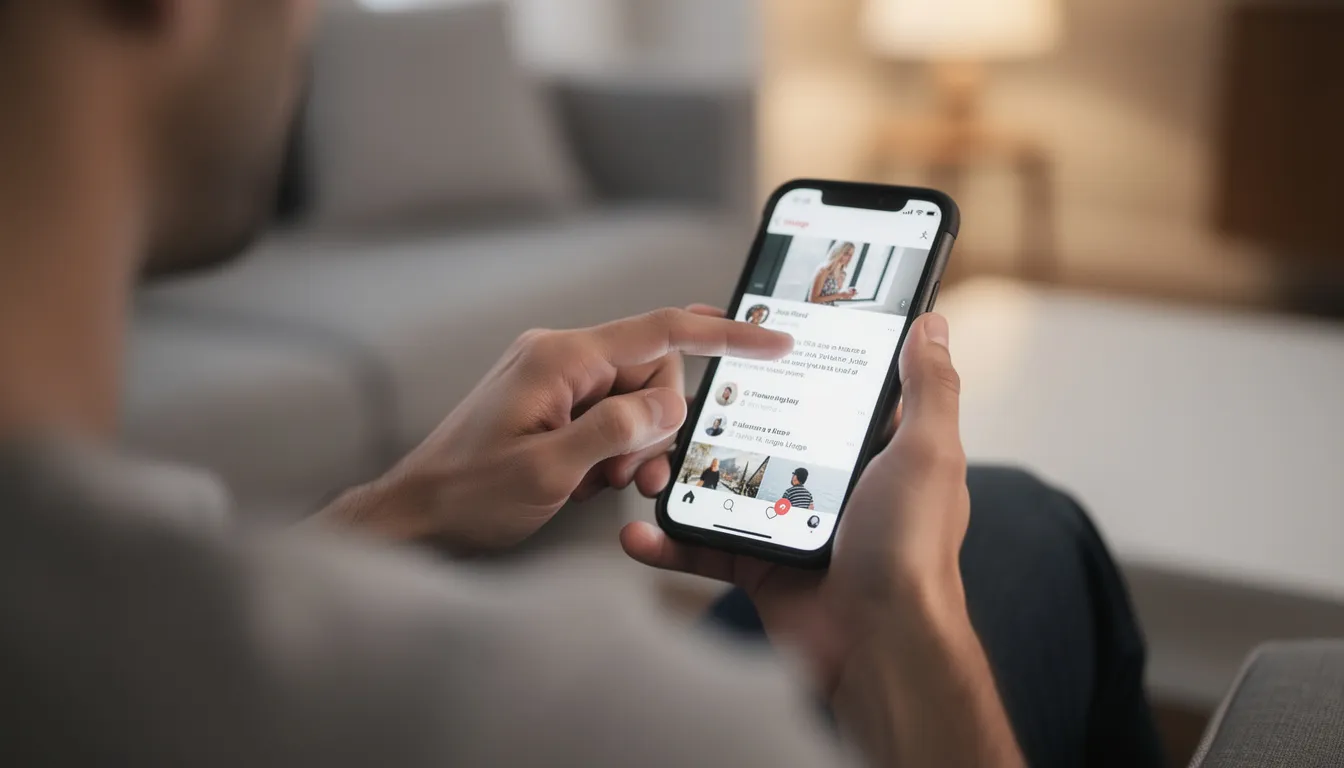 The image shows a person scrolling through a smartphone, possibly looking for information about workers compensation insurance or filing a workers comp claim. This moment captures the individual's engagement with digital resources that could help them understand their rights and benefits related to workplace injuries.