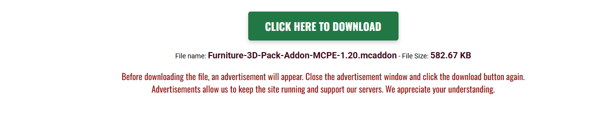 The window to download the mod file.