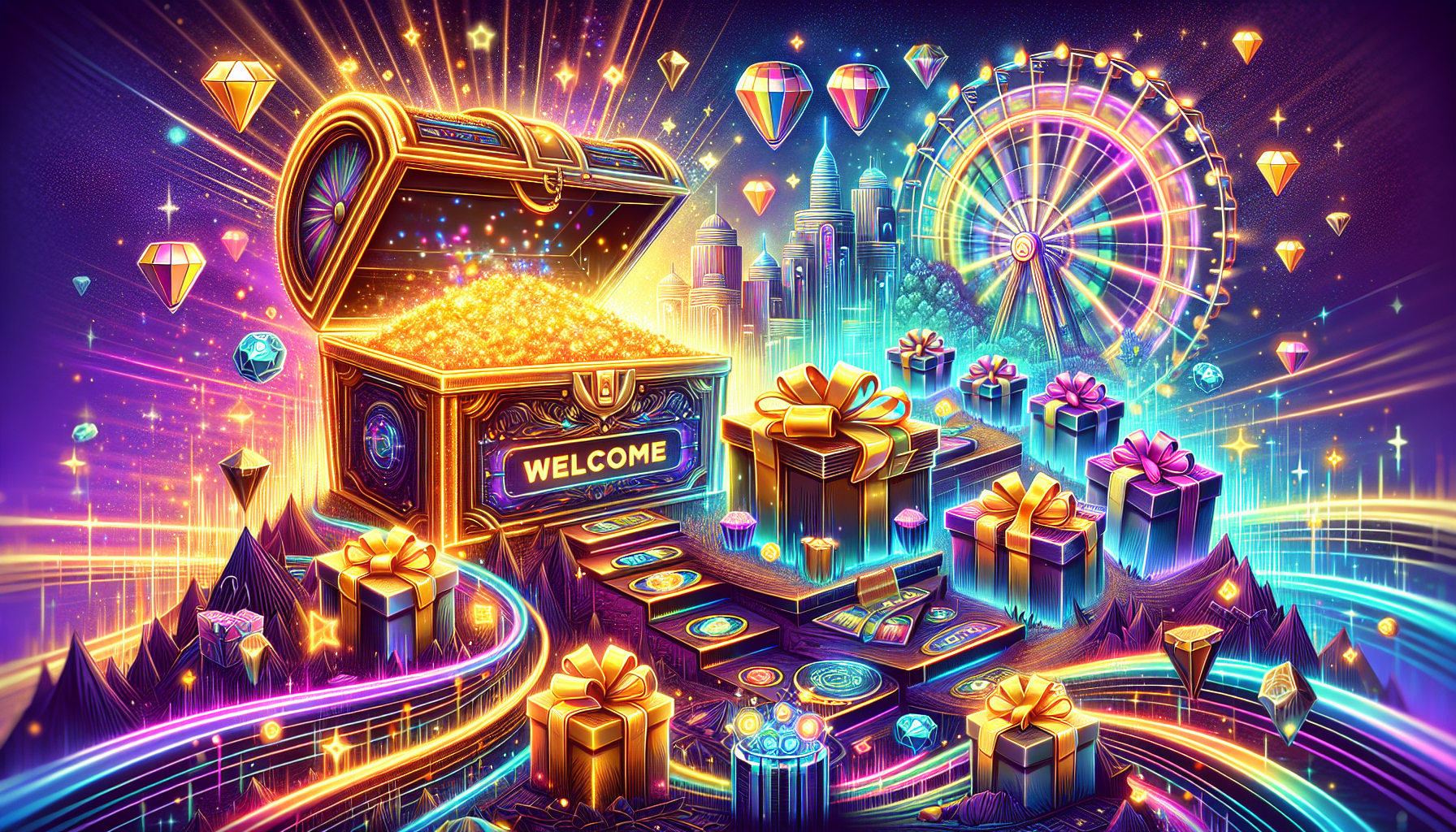 Colorful illustration of casino bonuses and rewards