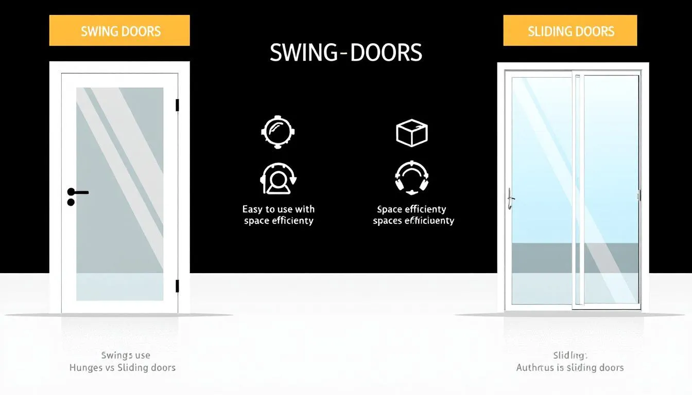 A comparative graphic illustrating key differences between swing doors vs sliding doors which is better for your house.