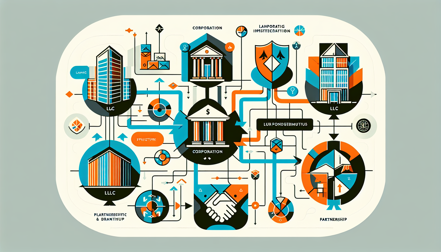 An illustration showcasing different types of business entities.