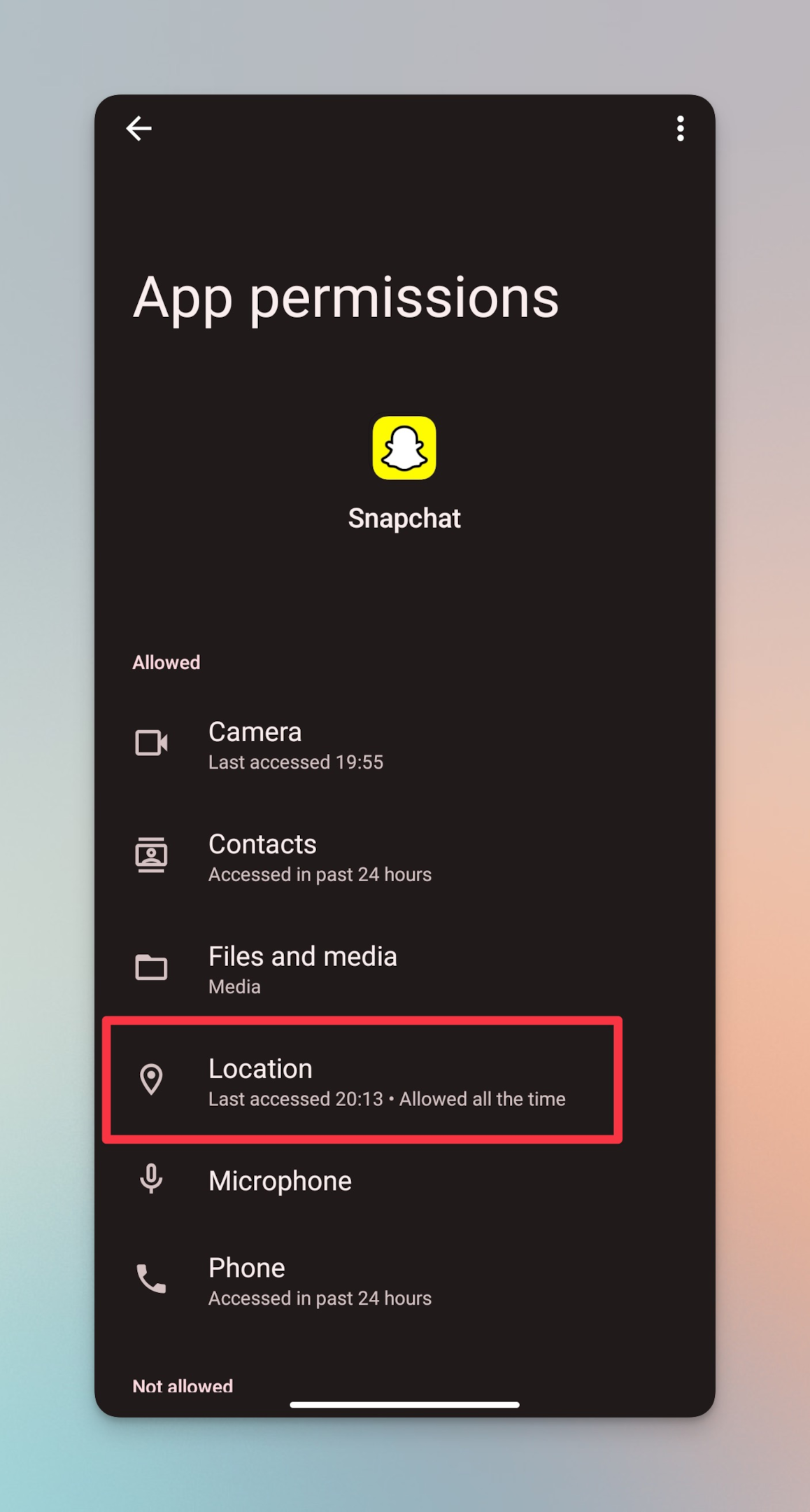 Remote.tools highlighting Location settings for Snapchat. Keep in mind, if you don't share your location, you may not be able to see people's locations in snap stories as well.