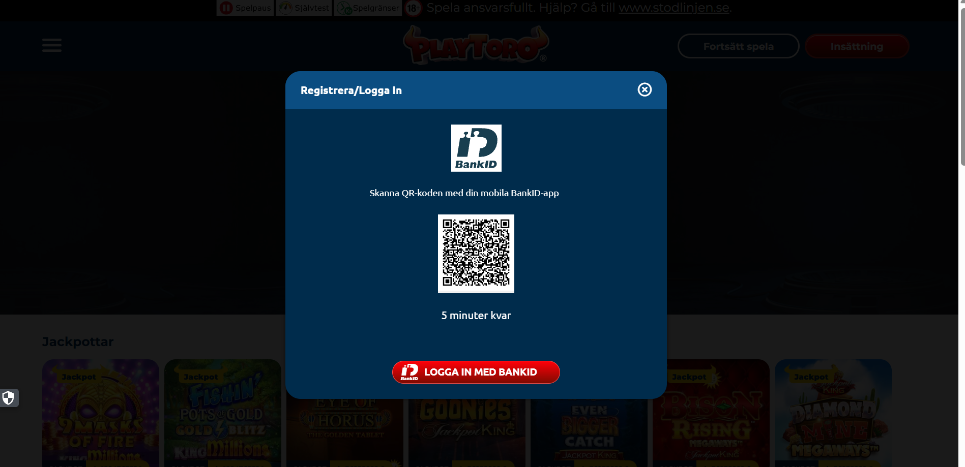 Registrering och inloggning hos PlayToro med BankID.